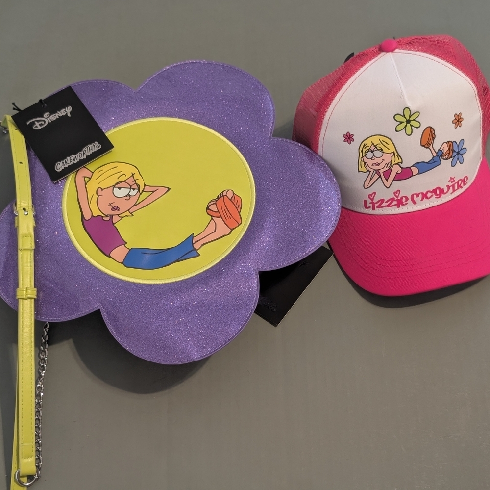 Disney Lizzie McGuire Purple Flower Bag and Pink Cap Set